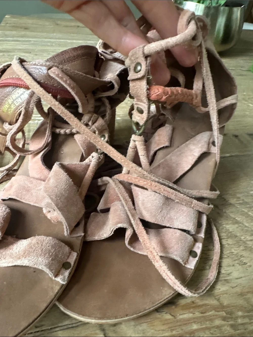 Free People Peach Lace-Up Gladiator Wedge Sandals